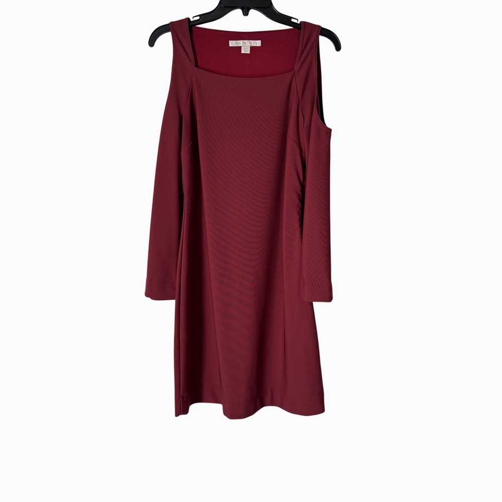 Boston Proper Dress Womens S Red Cold Shoulder Shift Square Neck Knit Stretch